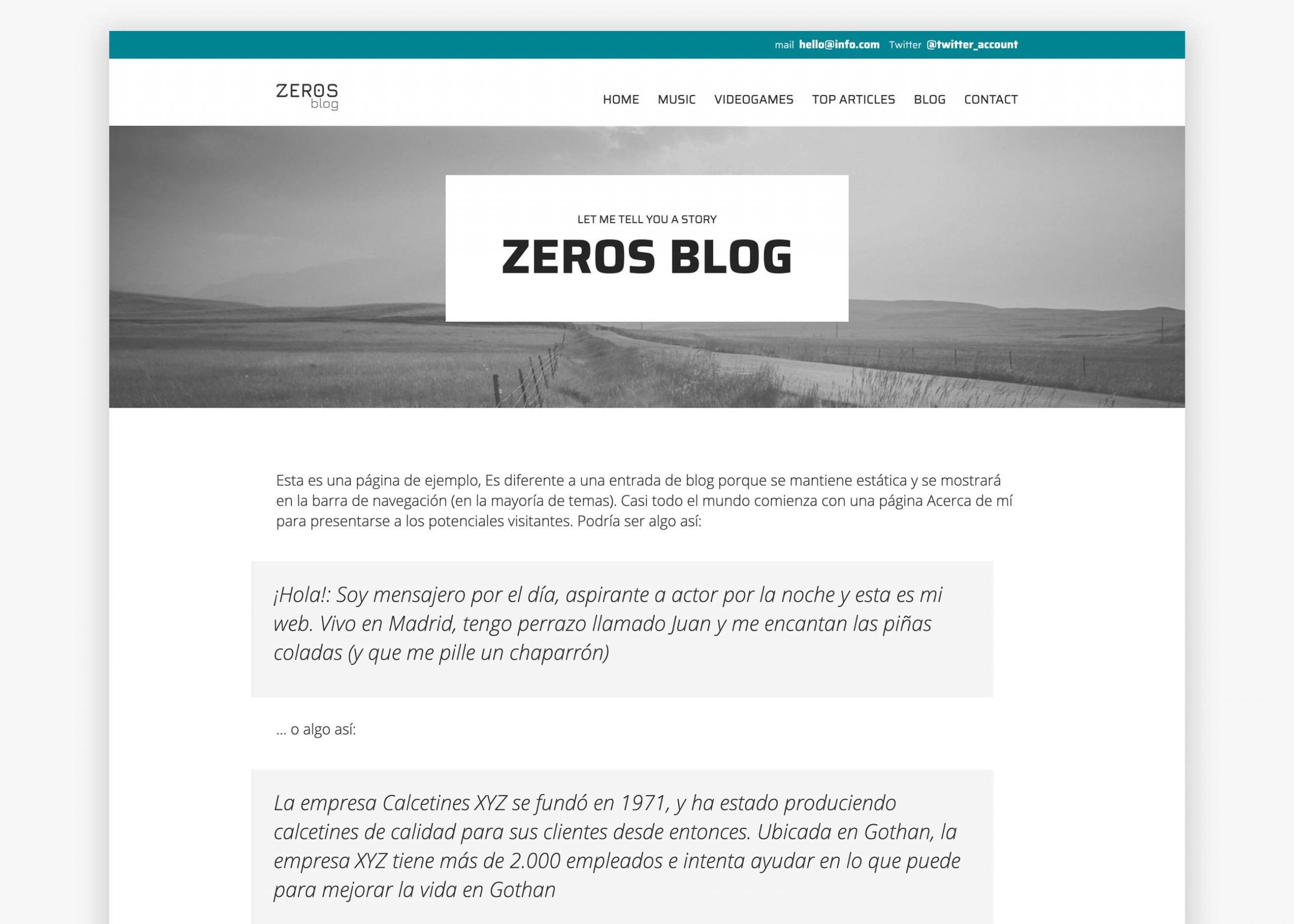 Homepage detail from Zeros theme. Julia Menéndez, freelance WordPress themes design and development